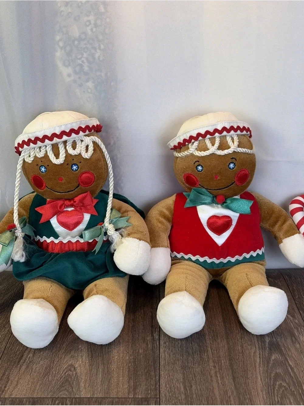 (2) Vintage 1990 Target Christmas Gingerbread Plush Stuffed Dolls Candy Cane 12
